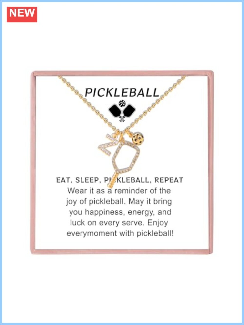 Personalized Initial Pendant Necklace Pickleball Gift Women 18K Gold Plated CZ